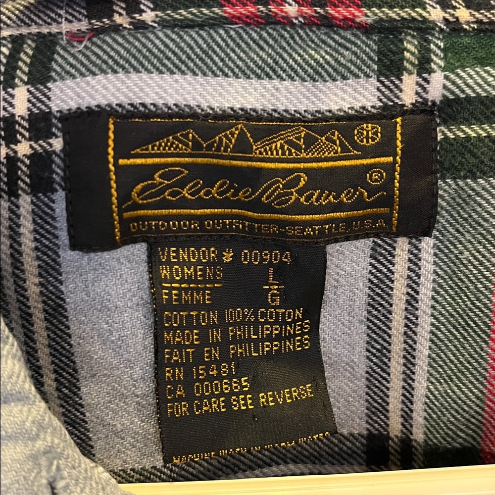 Vintage Eddie Bauer 100% Cotton Plaid Flannel Shirt 90s Grunge Size Large - Picture 9 of 10